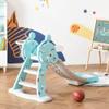 2 in 1 Kids Slide W/Basketball Hoop for 18 Months to 4 Years Blue Gray 55" X 34.25" 29.5" Grey view 2