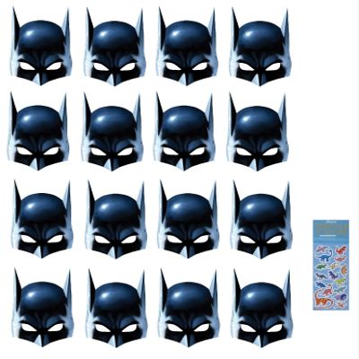 Unique Batman Super Hero Birthday Party Supplies Favor Bundle includes 16 Party PaperMasks with 1 Dinosaur Sticker Sheet