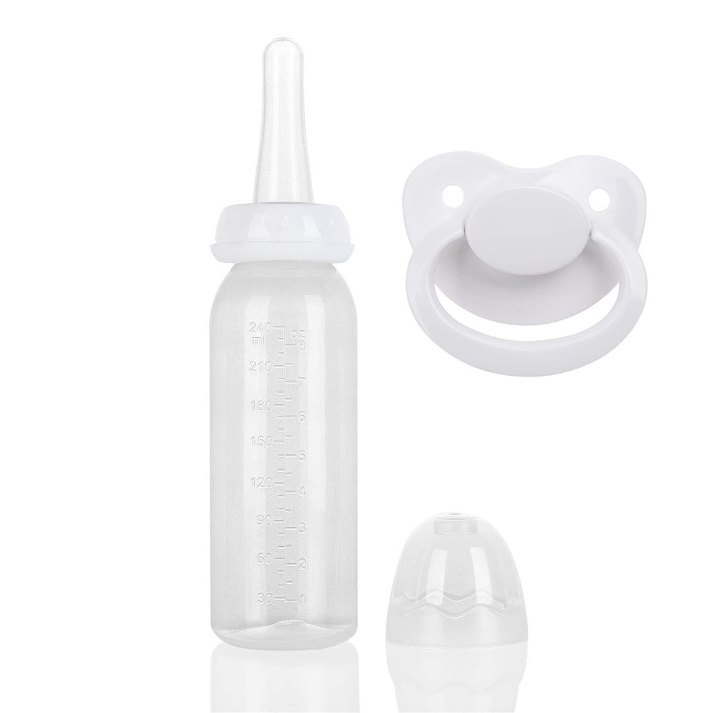 Adult Bottle with Big Sized Pacifier Set 8 oz (White)