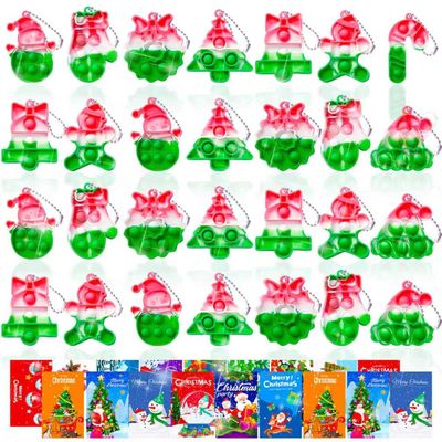 TOANWOD Large 32 PCS Christmas Party Favors for Kids: Christmas Stocking Stuffers Grinch Trinkets, Goodie Bag Stuffers Classroom Prizes Gifts, Fidget Toys Bulk Pop Keychain (32 Keychain + 32 Cards)