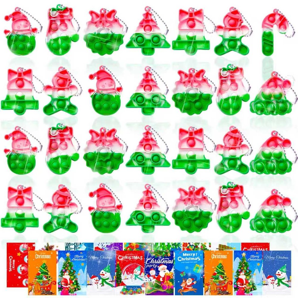 TOANWOD Large 32 PCS Christmas Party Favors for Kids: Christmas Stocking Stuffers Grinch Trinkets, Goodie Bag Stuffers Classroom Prizes Gifts, Fidget Toys Bulk Pop Keychain (32 Keychain + 32 Cards)