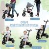 BABY JOY Tricycle, 5 in 1 Toddler Bike W/Removable Push Handle, Reversible Seat, EVA Wheel, Adjustable Canopy, Cup Holder & Storage, Ideal for Kids 1.5-5 Years Old, Tricycle for Toddler (Grey) view 2