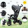 BABY JOY Tricycle, 5 in 1 Toddler Bike W/Removable Push Handle, Reversible Seat, EVA Wheel, Adjustable Canopy, Cup Holder & Storage, Ideal for Kids 1.5-5 Years Old, Tricycle for Toddler (Grey) view 3