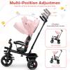 BABY JOY Tricycle, 5 in 1 Toddler Bike W/Removable Push Handle, Reversible Seat, EVA Wheel, Adjustable Canopy, Cup Holder & Storage, Ideal for Kids 1.5-5 Years Old, Tricycle for Toddler (Pink) view 4
