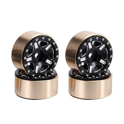 4Pcs Brass 1.0 Beadlock Wheel Rim Wheel Hub for 1/24 RC Crawler Car Axial SCX24 AXI90081 AXI00002 Upgrade Parts ( Color : Black )
