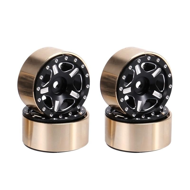 4Pcs Brass 1.0 Beadlock Wheel Rim Wheel Hub for 1/24 RC Crawler Car Axial SCX24 AXI90081 AXI00002 Upgrade Parts ( Color : Black )