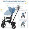 BABY JOY Tricycle, 5 in 1 Toddler Bike W/Removable Push Handle, Reversible Seat, EVA Wheel, Adjustable Canopy, Cup Holder & Storage, Ideal for Kids 1.5-5 Years Old, Tricycle for Toddler (Blue) view 4