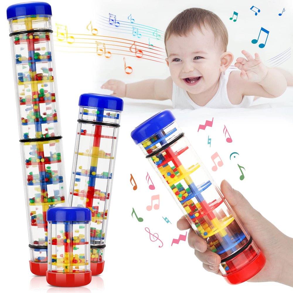 Leitee 3 Pieces Rainmaker Rain Stick for Baby Shaker Sensory Auditory Musical Instrument Rattle Tube Plastic Toy for Boys and Girls, 4 Inches, 8 Inches, 12 Inches, One Each Size