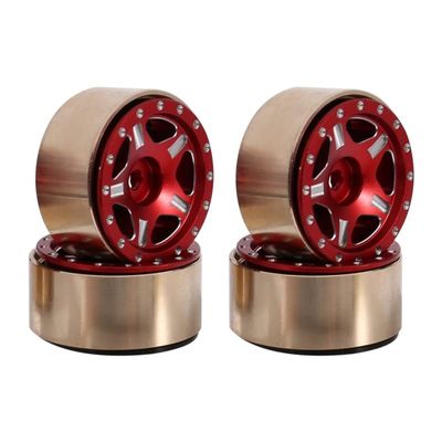 4Pcs Brass 1.0 Beadlock Wheel Rim Wheel Hub for 1/24 RC Crawler Car Axial SCX24 AXI90081 AXI00002 Upgrade Parts (Color : Red)