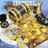 182 Pieces Kids Golden Frame Pirate Treasure Chest Toy Set with Lock Map Coins Gems Earrings Rings Eye Patch Compass Telescope Play Paper Money for Role Play Treasure Hunting Game for Kids view 2
