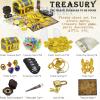 182 Pieces Kids Golden Frame Pirate Treasure Chest Toy Set with Lock Map Coins Gems Earrings Rings Eye Patch Compass Telescope Play Paper Money for Role Play Treasure Hunting Game for Kids view 3
