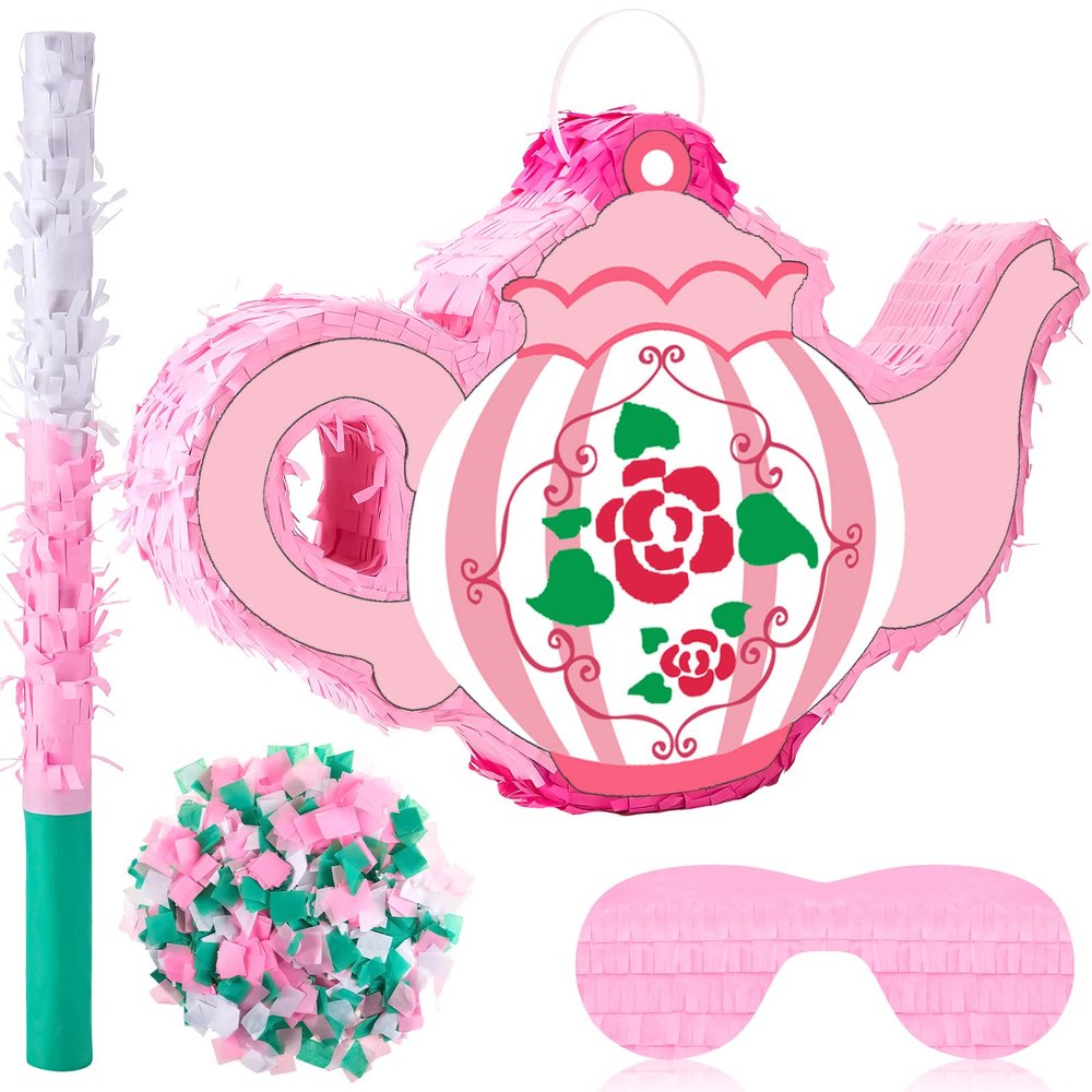 Lewtemi Tea Pot Piata for Birthday Party Colorful Piata with Stick, Blindfold, Confetti for Adults Birthday Baby Shower Party Supplies(Tea Pot)
