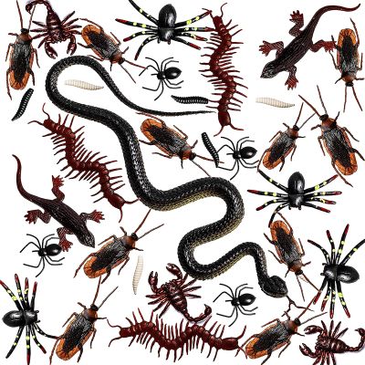 haozaikeji 160 PCS Realistic Bugs Props Halloween Prank Toy Bugs Insects Plastic Fake Bug Trick Toys Cockroaches Spiders Worms Centipedes Scorpions Creative Party Favors Decorations April Fools Day