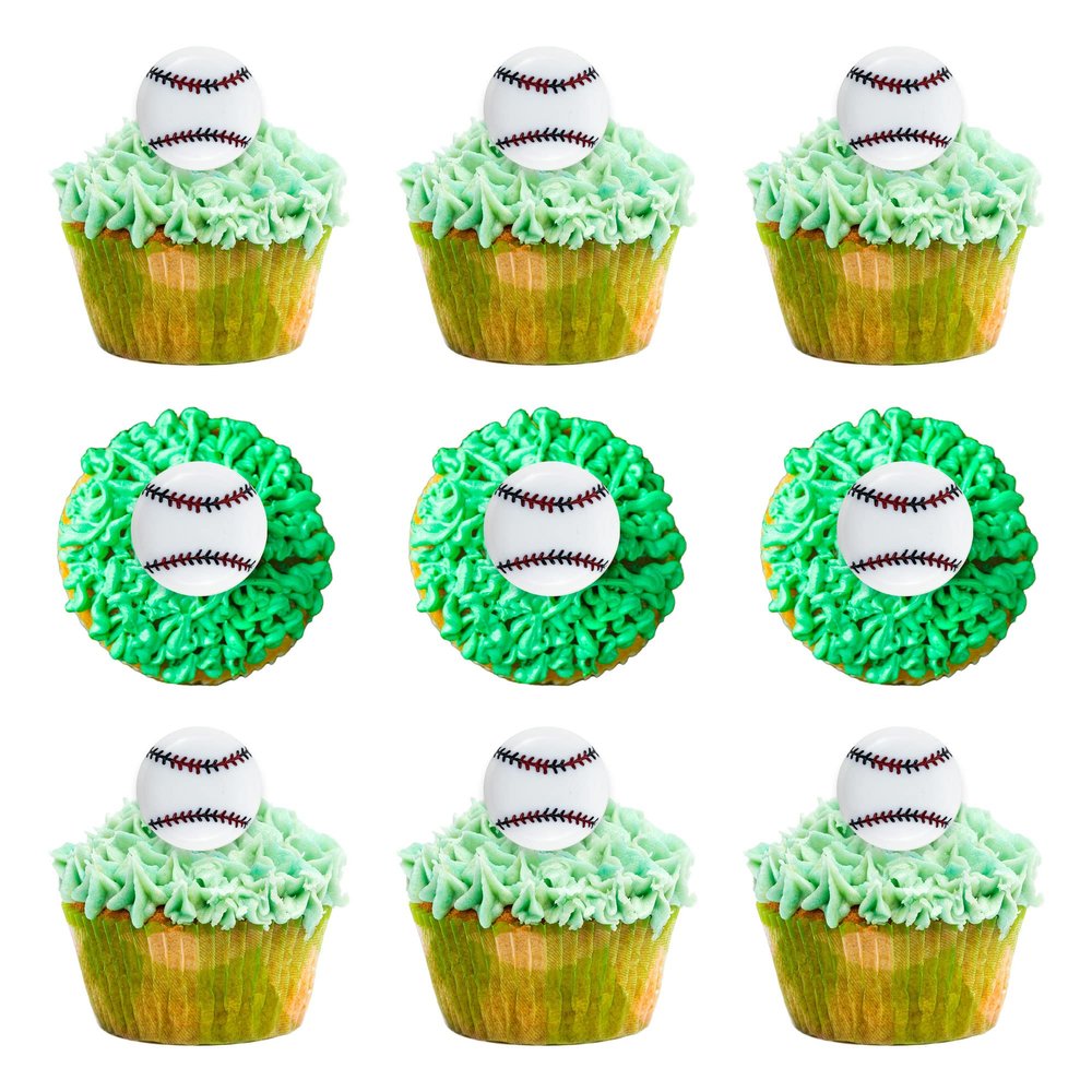 20Pcs Baseball Cupcake Toppers Resin Ball Cupcake Food Picks Sport Balls Baby Shower Wedding Birthday Party Cake Decorations Supplies