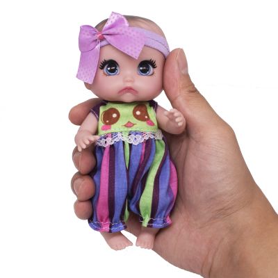 Beem Jun 6" Cute Small Baby Doll Newborn Baby All Vinyl Reborn Baby Dolls for Girls Swivel Mini Dolls 16 cm Crying Baby DIY Toys for Ages 3+(Purple)
