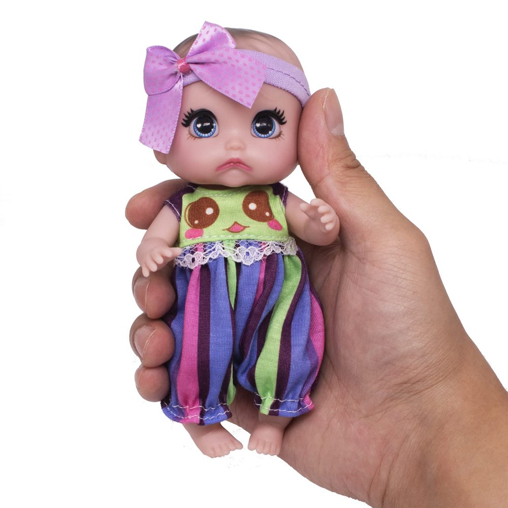 Beem Jun 6" Cute Small Baby Doll Newborn Baby All Vinyl Reborn Baby Dolls for Girls Swivel Mini Dolls 16 cm Crying Baby DIY Toys for Ages 3+(Purple)
