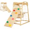 FUNLIO 7-in-1 Wood Indoor Playground for Toddlers 2-5, Montessori Climbing Toys with Solid Pine Wood, Indoor Jungle Gym for Kids with Swing/Slide/Climbing Rock/Net/Ladder/Monkey Bars/Gymnastic Rings view 1