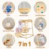 FUNLIO 7-in-1 Wood Indoor Playground for Toddlers 2-5, Montessori Climbing Toys with Solid Pine Wood, Indoor Jungle Gym for Kids with Swing/Slide/Climbing Rock/Net/Ladder/Monkey Bars/Gymnastic Rings view 2