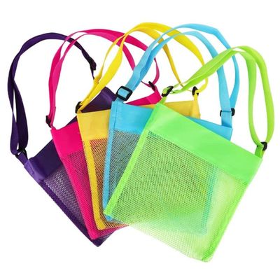 5pcs Kids Beach Toys Mesh Bag, Foldable Storage Beach Storage Bag Swimming Mesh Bag Laundry Tote Backpack Grocery Storage Beach Toys Keep Away from Sand and Water (Purple,Rose Red,Yellow,Blue,Green)