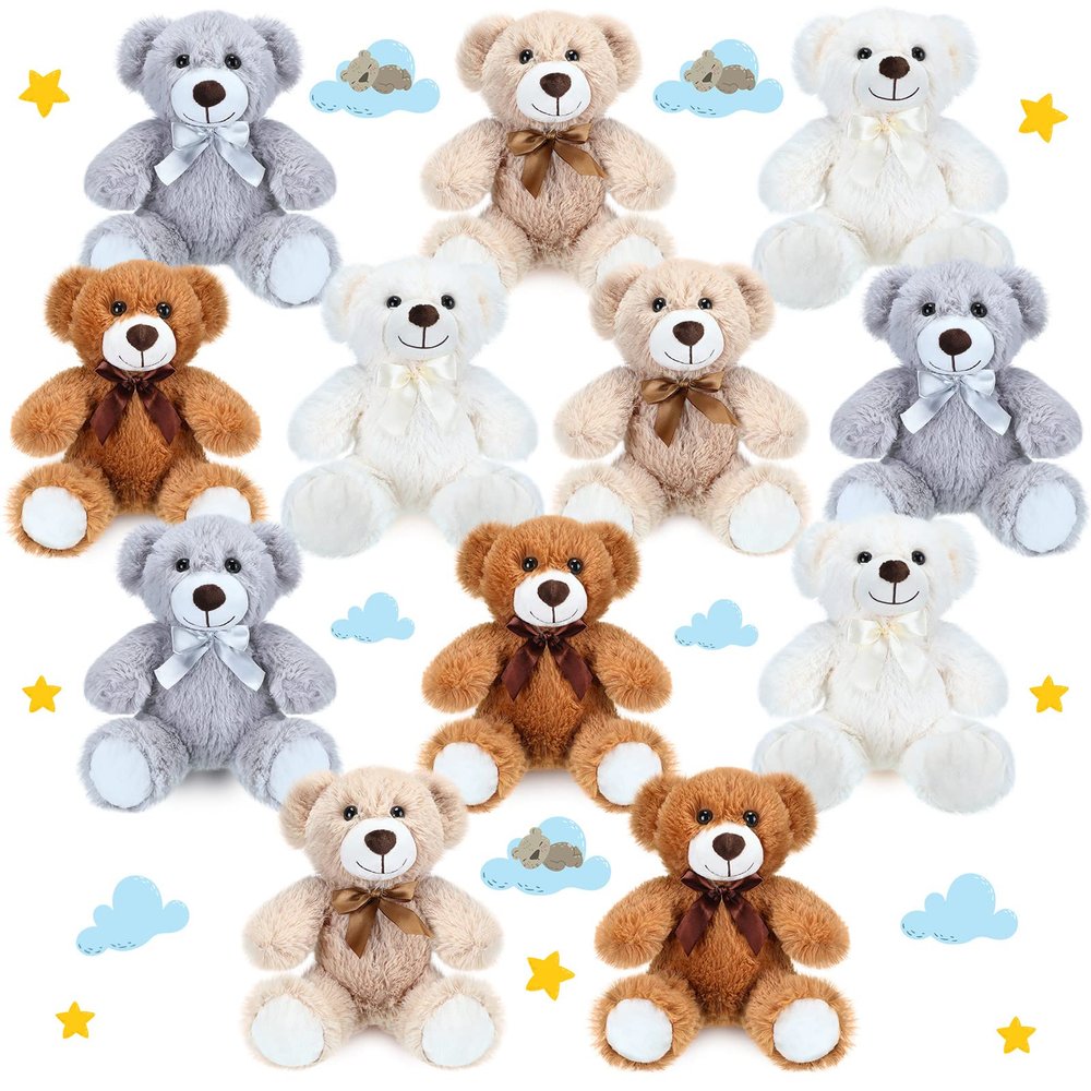 Aoriher 28 Pcs 13.7'' Christmas Bears Bulk Stuffed Animals Plush Toys with Ribbon Bow Cute Bear Dolls Xmas Toys for Birthday Wedding Home Party Favors Decorations