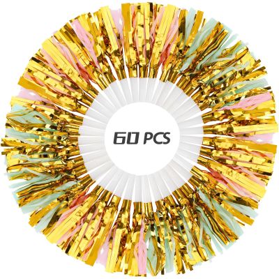 AVLA 60 Pack Gold Noise Maker, Glitter Metallic Fringed Musical Birthday Blowout, Horns Whistle Party Favor Blower Noisemaker for New Year Sport Events