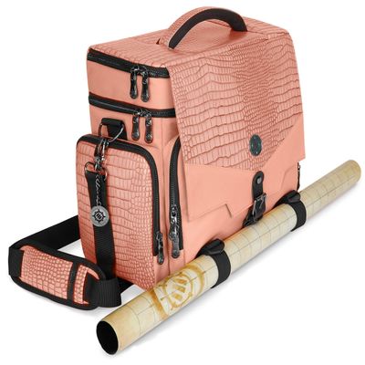 ENHANCE Collector's Edition RPG Adventurer's DnD Bag - Dragon Hide Exterior Travel RPG Bag with Tabletop Miniatures Storage Vault, Mat Holder, DnD Dice & Token Pockets, Fits 4-8 Books (Dragon Pink)