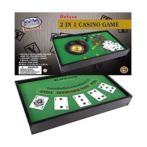 Matty's Toy Stop Deluxe 2 in 1 Casino Games Featuring Blackjack and Roulette Wooden 20" Tabletop Set with Felt