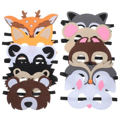 10 Pcs Cartoon Animal Felt Masks for Jungle Themed Party, Christmas, Halloween Costumes - Deer, Hedgehog, Panda, Mouse, Raccoon, Owl, Rabbit, Bear, Fox, Squirrel