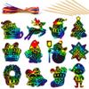 Mocoosy 48 Pcs Christmas Scratch Art Ornaments, Christmas Crafts Kit Bulk for Kids Stocking Stuffers, Rainbow Magic Scratch Paper Cards Xmas DIY Hanging Ornaments for Winter Holiday Decorations view 1