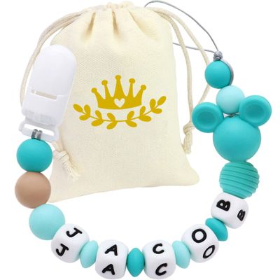 Panny & Mody Handmade Pacifier Clip with Custom Name - Durable Stroller Holder for Boys and Girls