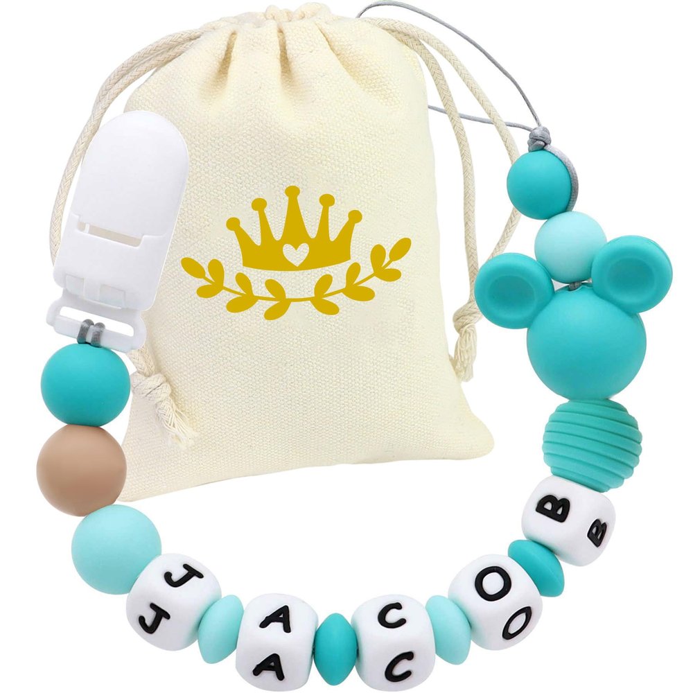 Panny & Mody Handmade Pacifier Clip with Custom Name - Durable Stroller Holder for Boys and Girls