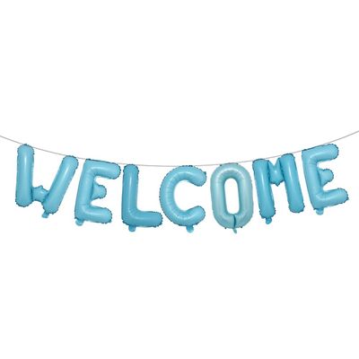 16 inch Multicolor Welcome Balloon Banner Balloons Foil Letter Balloon Anniversary Celebration Party Decorations (WELCOME Light Blue)