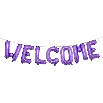 16 inch Multicolor Welcome Balloon Banner Balloons Foil Letter Balloon Anniversary Celebration Party Decorations (WELCOME Purple)