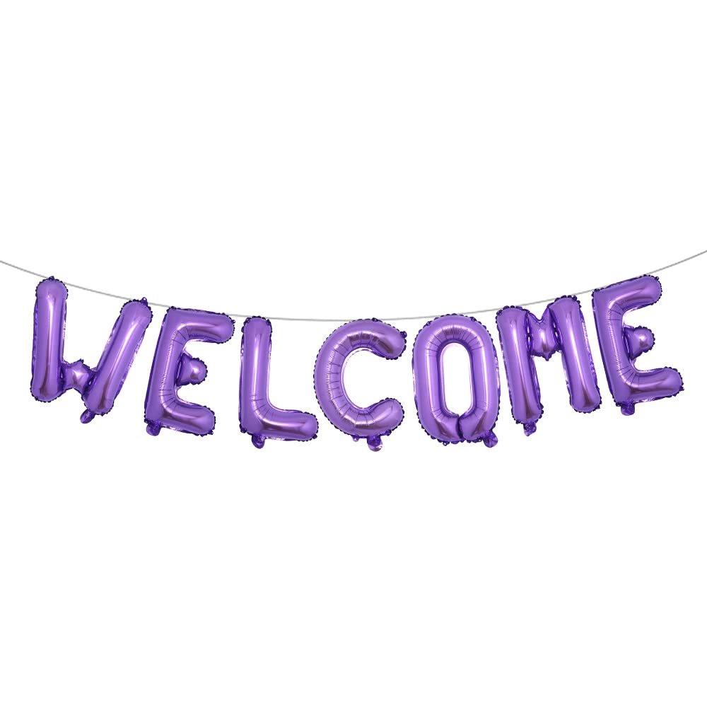 16 inch Multicolor Welcome Balloon Banner Balloons Foil Letter Balloon Anniversary Celebration Party Decorations (WELCOME Purple)