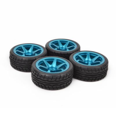 Greendhat 1/10 RC On Road Tires & Aluminum Wheels Rims for Redcat HPI HSP Tamiya TT01 TT02 ( Color : Blue )