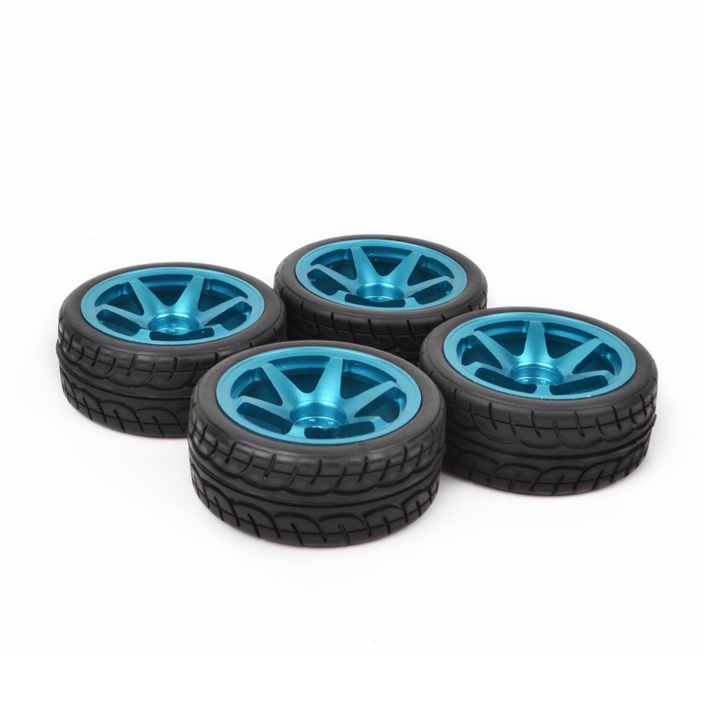 Greendhat 1/10 RC On Road Tires & Aluminum Wheels Rims for Redcat HPI HSP Tamiya TT01 TT02 ( Color : Blue )