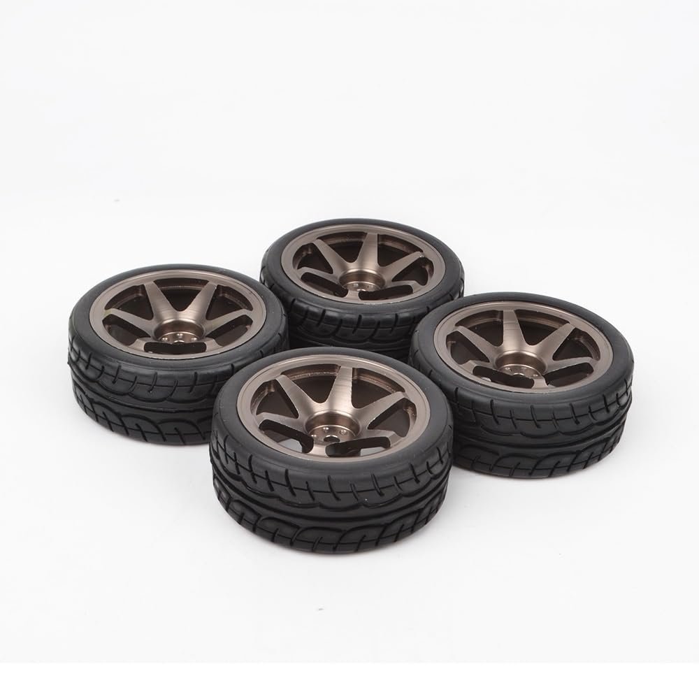 Greendhat 1/10 RC On Road Tires & Aluminum Wheels Rims for Redcat HPI HSP Tamiya TT01 TT02 ( Color : Titanium )