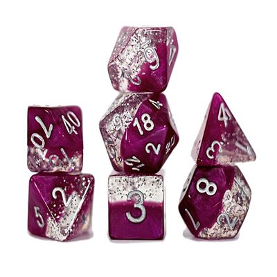 Gate Keeper Games Halfsies Dice: Glitter Edition Wine - 7 Piece RPG Dice Set, Gate Keeper Games, Roleplaying, Comes in Plastic Dice Keeper, Wine & Fine Silver Glitter, 2 Tone Dice Set