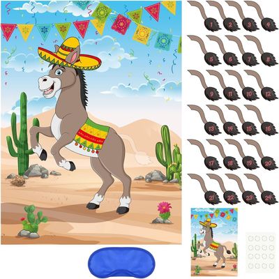 PLULON Pin The Tail on The Donkey Birthday Games for Kids Mexican Donkey Game Poster with Tail Stickers Donkey Party Favors Carnival Birthday Fiesta Home Wall Decor Classroom Family Activities