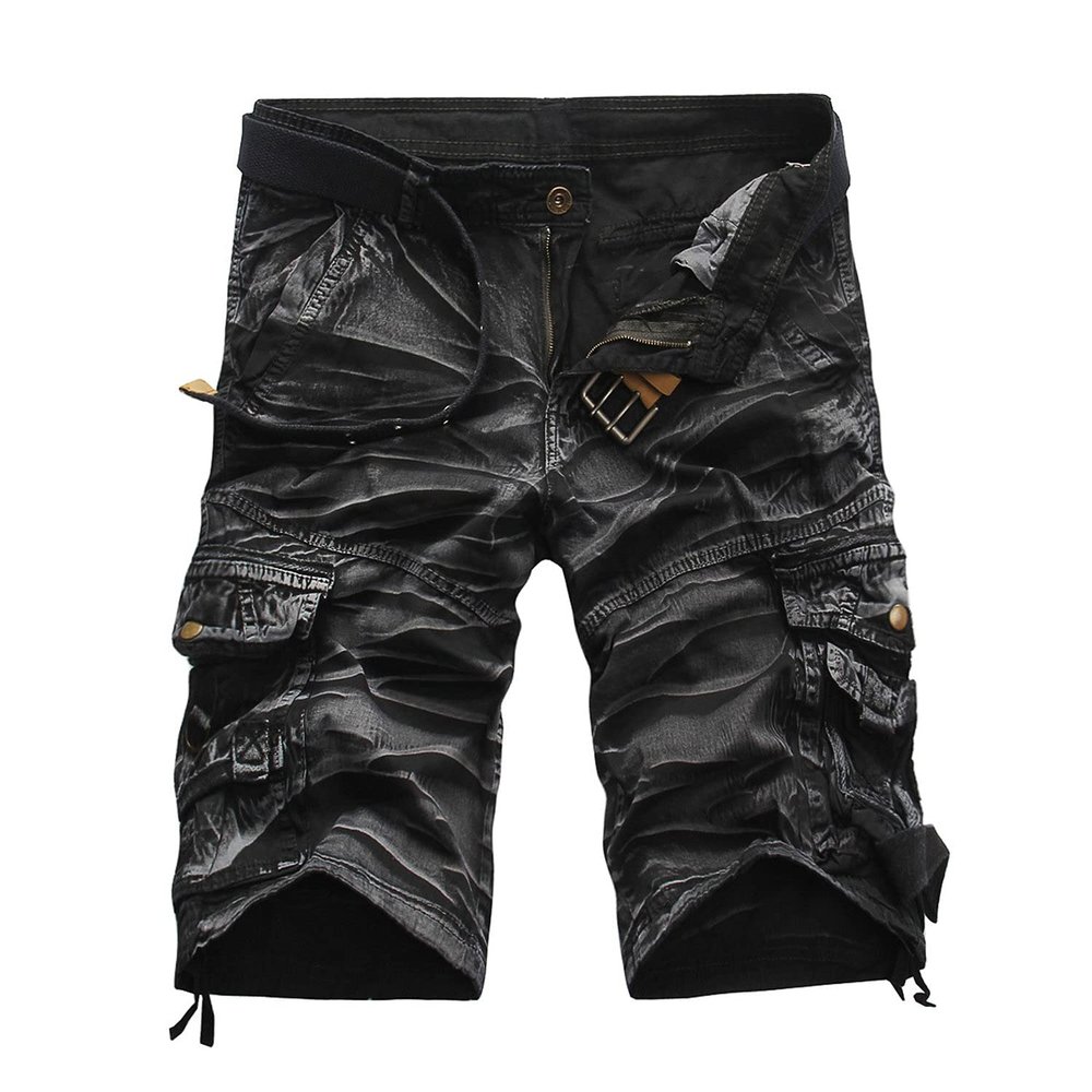 Maiyifu-GJ Men's Relaxed Fit Camo Cargo Shorts Lightweight Multi Pocket Outdoor Short Pants Casual Hiking Tactical Shorts (Black 2,29)
