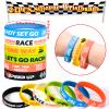 Lorfancy 48 PCS Race Cars Party Favors Slap Bracelets for Kids Boys Rubber Bracelets Silicone Wristbands Checkered Flags Car Racing Games Birthday Party Supplies Decorations view 2