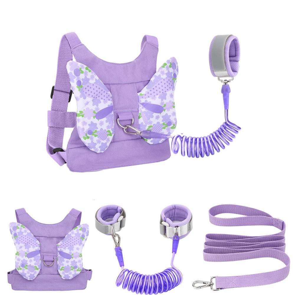 Toddlers Leash + Anti Lost Wrist Link Child Kids Safety Harness Kids Walking Wristband Assistant Strap Belt for Girl Pink Christmas Gift (Purple)