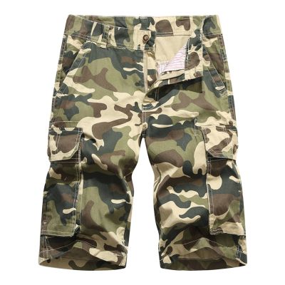Maiyifu-GJ Men Camo Cotton Cargo Shorts Camouflage Outdoor Multi Pockets Short Relaxed Fit Lightweight Military Short Pants (Khaki,36)