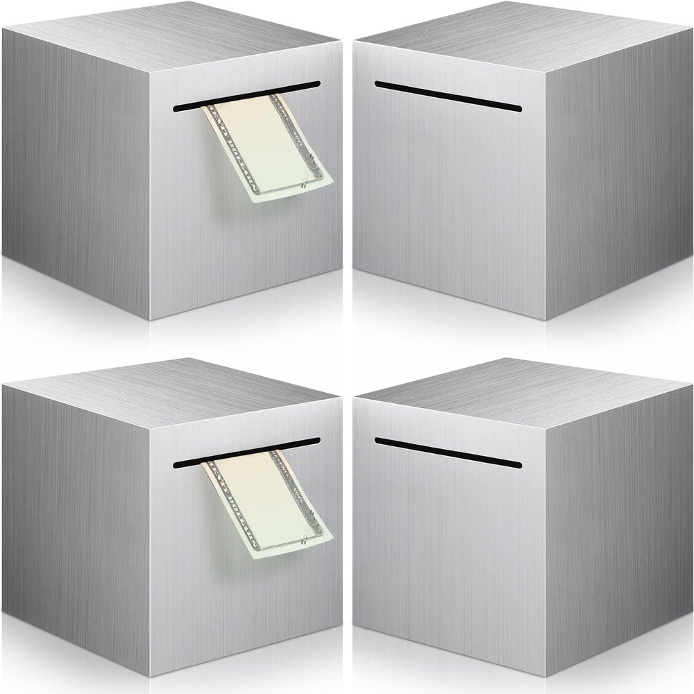 4 Pcs Piggy Bank for Adults Stainless Steel Adults Savings Bank Must Break to Open Metal Money Bank Money Saving Box, 4.72 Inch (Silver)