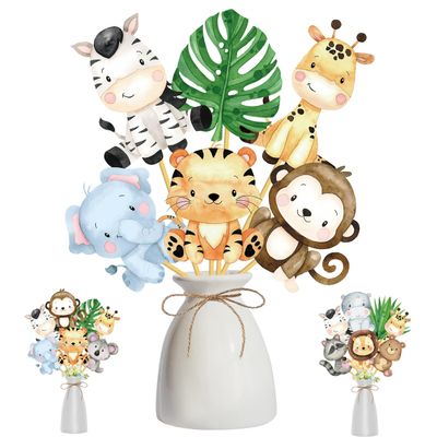 24Pcs Jungle Animals Centerpiece Sticks Safari Animal Table Toppers for Jungle Birthday Party Zoo Animals Baby Shower Supplies Safari Party Decoration