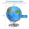BSHAPPLUS World Globe with Stainless Steel Stand 13 inch, 720 Rotating & HD Waterproof Material, Teaching/Geographic/Decorative Globes with Clear Text for Elementary, Classroom, Home, School, Office view 2
