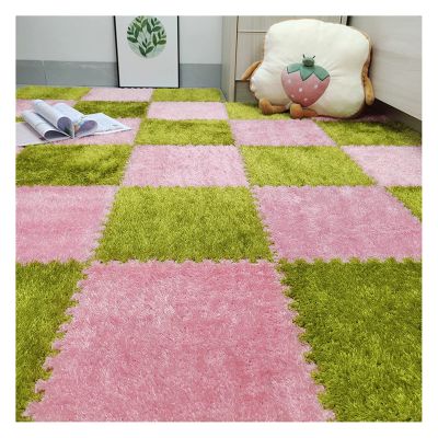 10Pcs Interlocking Foam Playmats, Soft Plush Floor Tile Mats with Borders, Puzzle Carpet Mat for Crawling Playmat Yoga, 12" X 12",Green+Pink