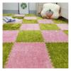 10Pcs Interlocking Foam Playmats, Soft Plush Floor Tile Mats with Borders, Puzzle Carpet Mat for Crawling Playmat Yoga, 12" X 12",Green+Pink view 1