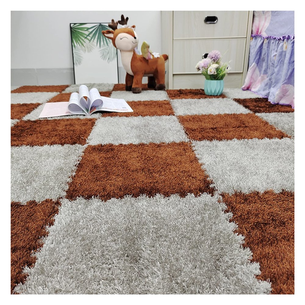 10Pcs Interlocking Foam Playmats, Soft Plush Floor Tile Mats with Borders, Puzzle Carpet Mat for Crawling Playmat Yoga, 12" X 12",Grey+Dark Coffee