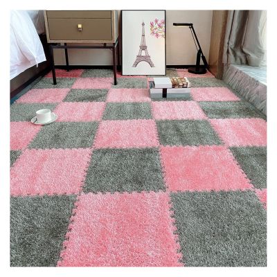 10Pcs Interlocking Foam Playmats, Soft Plush Floor Tile Mats with Borders, Puzzle Carpet Mat for Crawling Playmat Yoga, 12" X 12",Grey+Pink